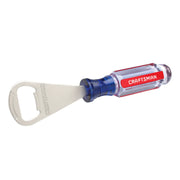 Photo of Craftsman bottle opener with blue and red handle, SKU CMHT65086, product at side angle on white background.