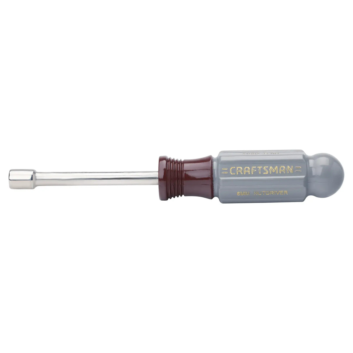Photo of Craftsman nut driver CMHT65115 with gray handle and metal shaft, side view on white background.