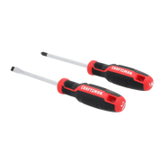 Photo of Craftsman screwdriver set CMHT65133, two black and red screwdrivers, flathead and Phillips, side angle.