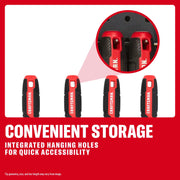 CRAFTSMAN screwdrivers with hanging holes for easy storage and quick access, shown on a red and white background.