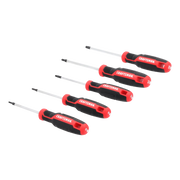 Photo of Craftsman CMHT65137 screwdriver set with five red and black handles, angled on white background.