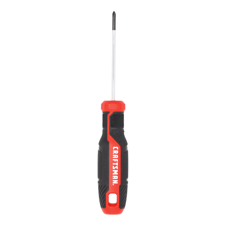 Front view photo of Craftsman CMHT65147 black and red Phillips screwdriver with ergonomic handle.