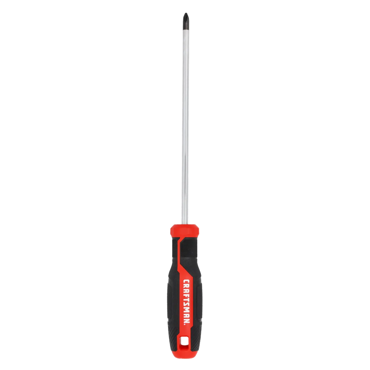 Photo of Craftsman Phillips screwdriver CMHT65152, red and black handle, straight-on view, white background.
