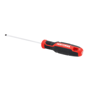 Photo of Craftsman flathead screwdriver CMHT65158 with red and black handle, side angle on white background.