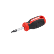 Photo of Craftsman stubby screwdriver CMHT65171 with red and black ergonomic handle, side angle.