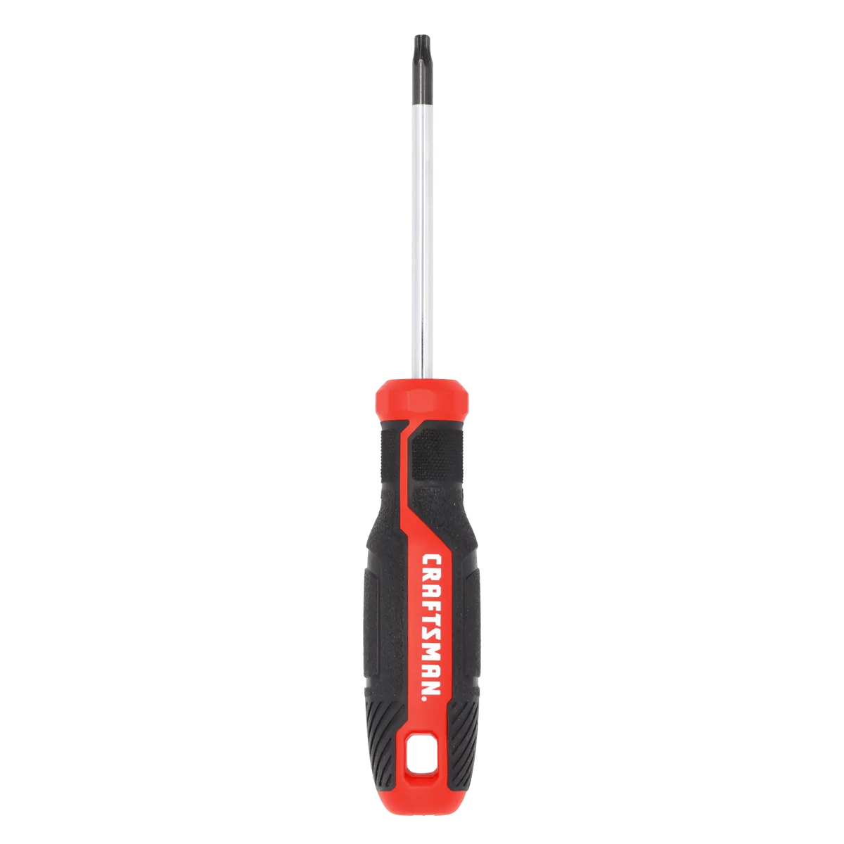 Craftsman black and red Torx screwdriver, front angle, ergonomic handle, SKU CMHT65176, on white background.