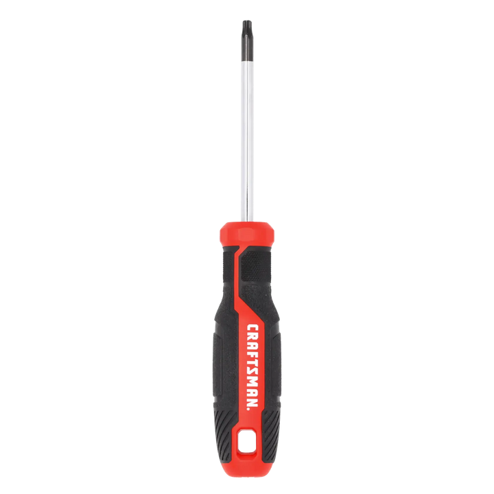 Craftsman black and red Torx screwdriver, front angle, ergonomic handle, SKU CMHT65176, on white background.