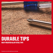 Close-up of a screwdriver with a durable, heat-treated alloy steel tip on a textured surface.