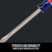 Craftsman flathead screwdriver CMHT65300 with blue and red handle, angled view on dark background.