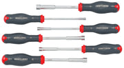 Photo of Craftsman nut driver set, SKU CMHT65629V, six pieces with black and red handles, top view.