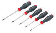 Photo of Craftsman CMHT65630V Torx screwdriver set, 5 pieces, black and red handles, angled on white background.