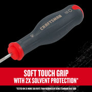 Craftsman graphics screwdriver CMHT65630V, black and red handle, angled photo highlighting soft touch grip.