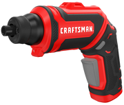 Photo of Craftsman cordless screwdriver, SKU CMHT6640BI, black and red, angled view on white background.