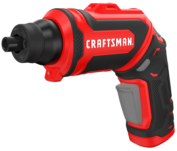 Photo of Craftsman cordless screwdriver, SKU CMHT6640BI, black and red, angled view on white background.