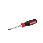 Photo of CRAFTSMAN CMHT68000 multi-bit screwdriver with black and red ergonomic handle, side angle, white background.