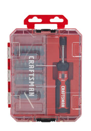 Photo of CRAFTSMAN torque screwdriver set CMHT68130 in clear red plastic case, shown from top angle.