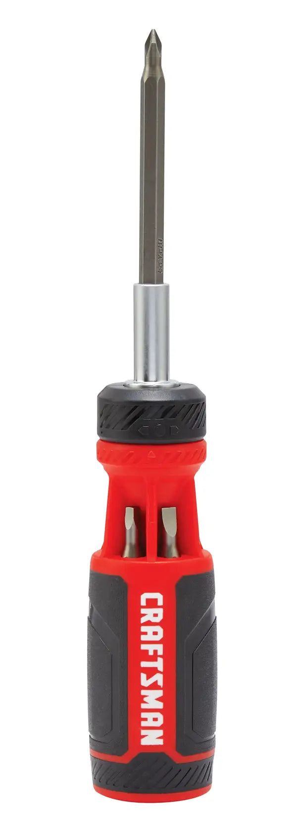 Front view photo of Craftsman multi-bit screwdriver CMHT68131 with red and black handle on white background.