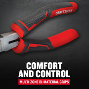 Photo of Craftsman CMHT81644 pliers with red and black multi-zone bi-material grips, angled close-up.