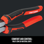 Photo of Craftsman pliers CMHT81648, black and red handles with multi-zone bi-material grips, close-up angle.