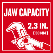 Craftsman graphics CMHT82250 red jaw capacity graphic, 2.3 in. (58 mm) with adjustable wrench illustration.