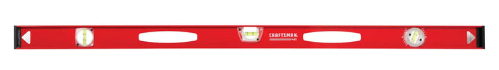 Craftsman CMHT82345 red box beam level with three vials, front view on white background.