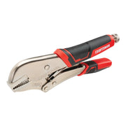 Craftsman CMHT82549 locking pliers with black and red ergonomic handle, side angle on white background.