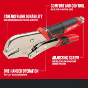 Photo of Craftsman locking pliers CMHT82549 with black and red bi-material grips, side angle on white background.
