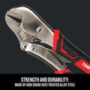 Photo of Craftsman locking pliers CMHT82549 with red and black grip, angled view showing serrated jaws and alloy steel construction.