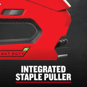 Photo of CRAFTSMAN light duty stapler with visible integrated staple puller feature, CMHT82642, side view.