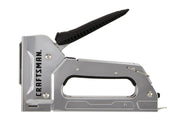 Photo of Craftsman stapler, chrome finish, black handle, side view, SKU CMHT82644.