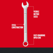 Photo of CRAFTSMAN wrench CMMT10947, steel, 19mm size, open and box ends on red background.