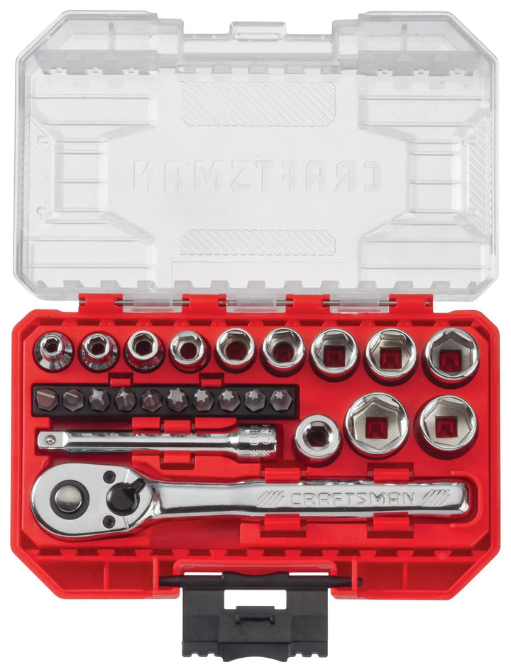 Craftsman socket and ratchet set CMMT12024 white background beauty shot top view
