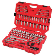 Photo of Craftsman CMMT12024 mechanic tool set in red hard case, open to show assorted sockets, wrenches, bits, and ratchets.