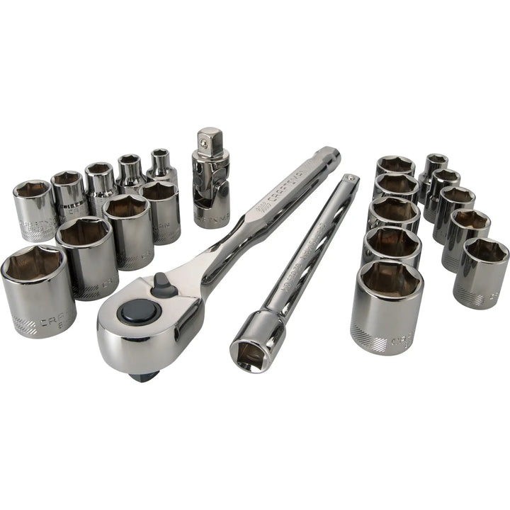 Craftsman chrome socket and ratchet set, SKU CMMT12029, photographed from front on white background.