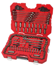 Craftsman CMMT12033 mechanics tool set in red hard case, open to show assorted sockets, wrenches, ratchets, and hex keys.