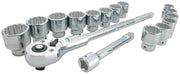 Craftsman CMMT12036 chrome socket and ratchet set with extensions, multiple socket sizes, product photo on white.