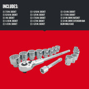 Photo of Craftsman graphics set CMMT12036 with sockets, ratchet, and extension bars on white background.