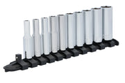 Craftsman socket set CMMT12050, chrome finish, on black tray, angled side view, tool photography.