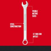 Photo of Craftsman combination wrench CMMT12066, steel construction, visible metric size 22mm, 15° box-end offset, front view.