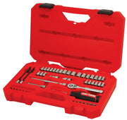 Photo of Craftsman socket and ratchet set CMMT12117 in a red plastic case, viewed at an angle on white background.