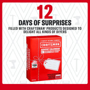 CRAFTSMAN Advent Calendar gift box with 12 days of surprises for DIYers, red packaging and festive design.
