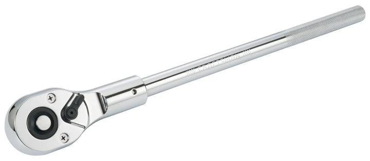 CRAFTSMAN CMMT13015 chrome ratchet wrench with knurled handle, photographed on white background, angled view.