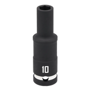 A close-up image of a black Craftsman deep socket tool with a 10 mm size marking on the side.