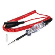 Craftsman circuit tester with clear handle, red coiled cord, and black alligator clip, angled on white background, CMMT14103.