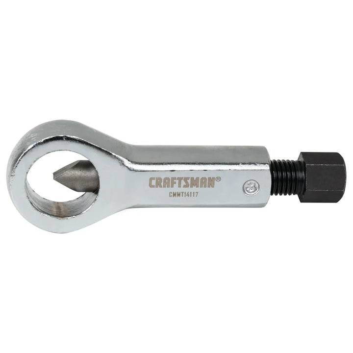 Photo of Craftsman CMMT14117 bolt extractor tool, chrome finish, side angle on white background.