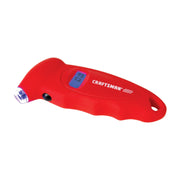 Photo of Craftsman CMMT14134 red digital tire gauge with backlit display, side view on white background.