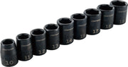 Photo of Craftsman socket set, black finish, sizes 10-19mm, SKU CMMT15881, tool category, front angle.
