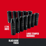 Photo of Craftsman deep socket set CMMT15886 with black oxide finish, large stamped markings, shown from front angle.