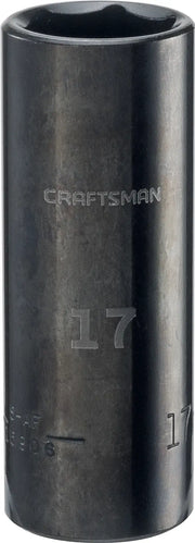 Photo of Craftsman CMMT15906 deep 17mm socket, black finish, upright on white background.
