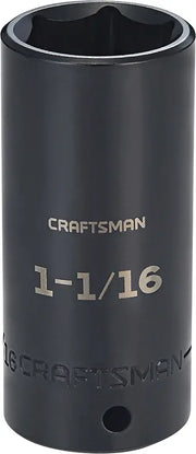 Half inch drive 1 1 sixteenths inch S A E deep impact socket.
